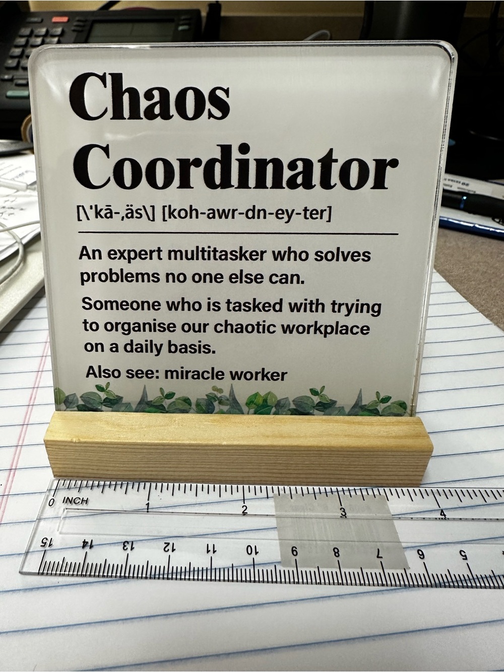 Source Unknown 'Chaos Coordinator' Desktop Sign in White and Natural Wood